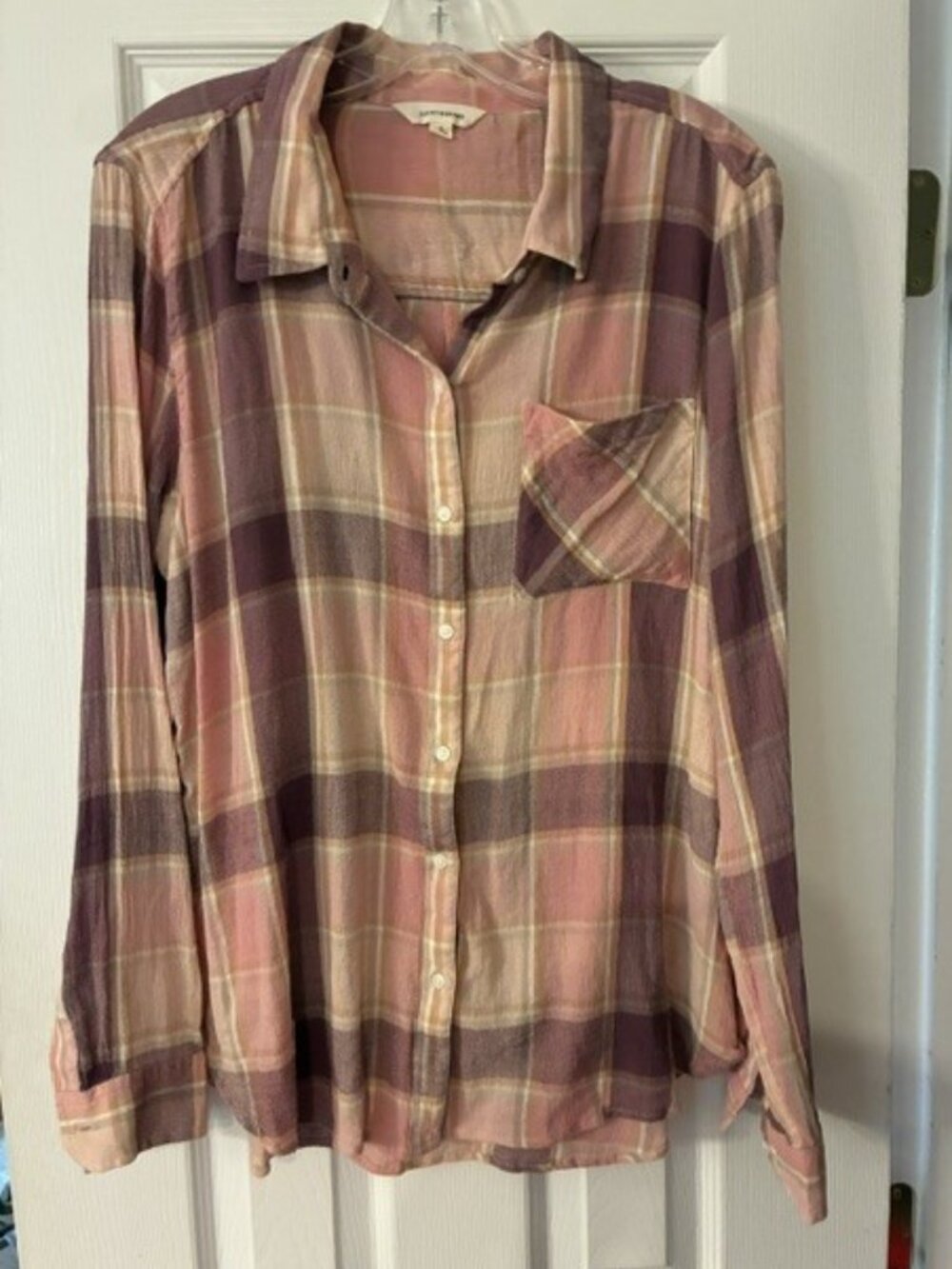 Lucky Brand Women's Pink Purple Long Sleeve Button up Gauze Shirt Size L Country